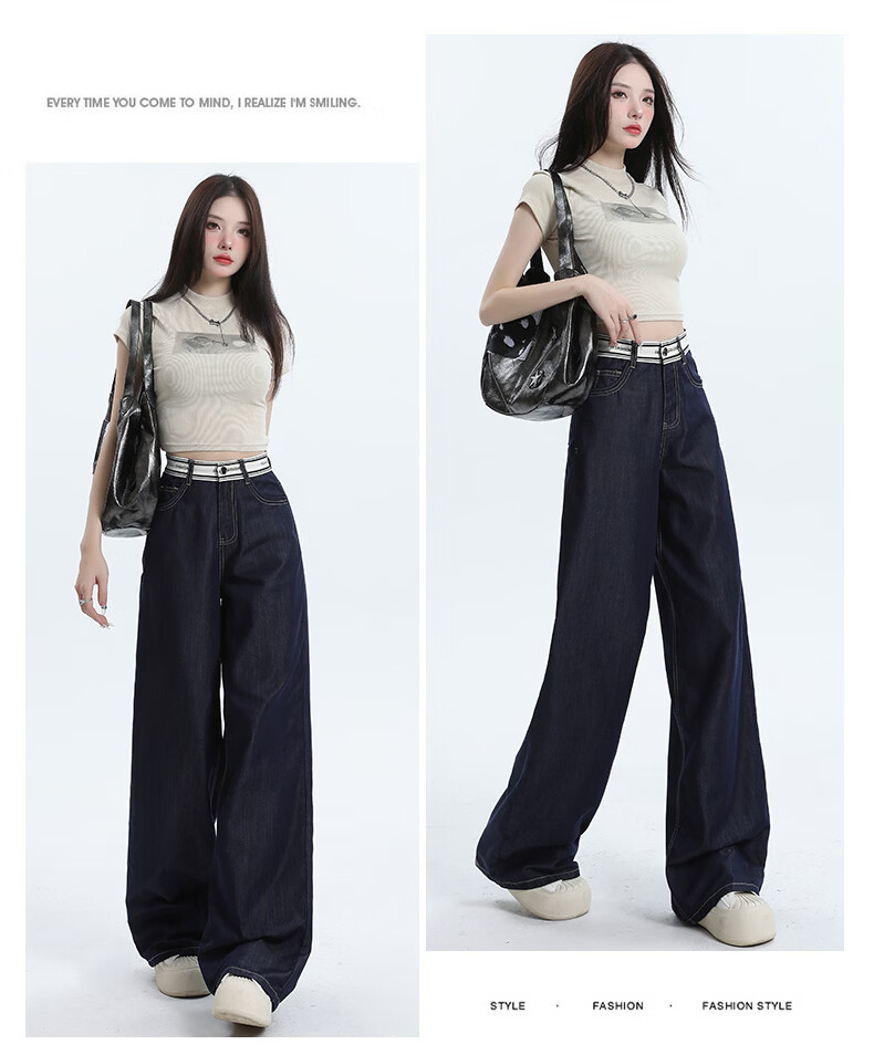 Jeanswest Women's Summer 2026 Tencel Lightweight Wide-Leg Straight Loose Denim Pants Light Blue S 14