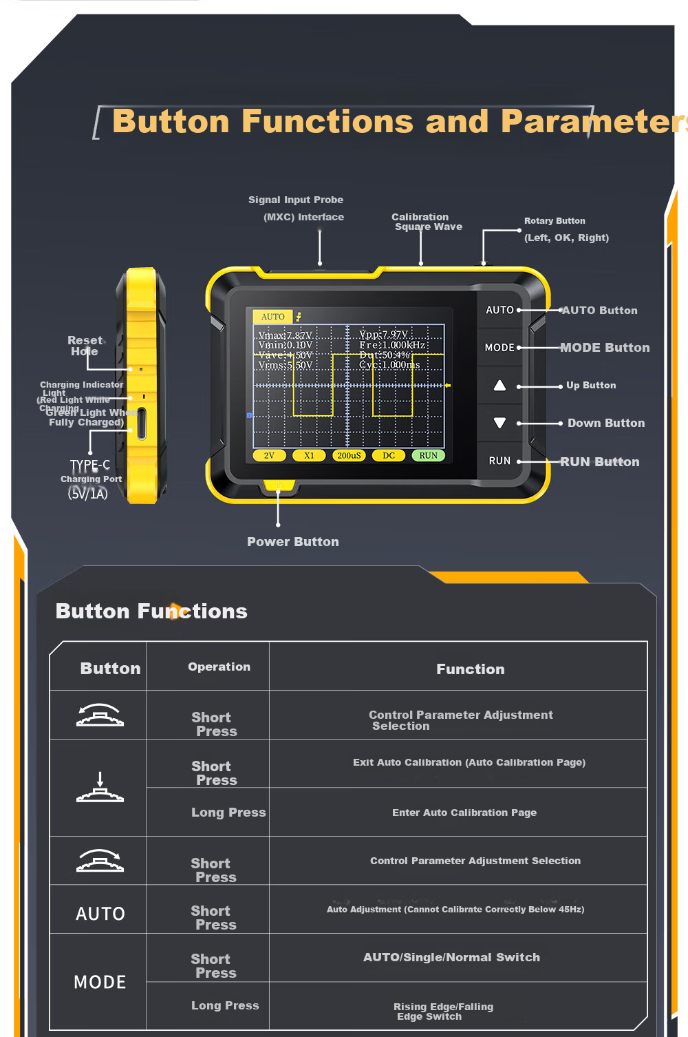FNIRSI Mini Digital Oscilloscope 2-in-1 Multifunction Portable Mini Signal Generator 1MHz Bandwidth 18