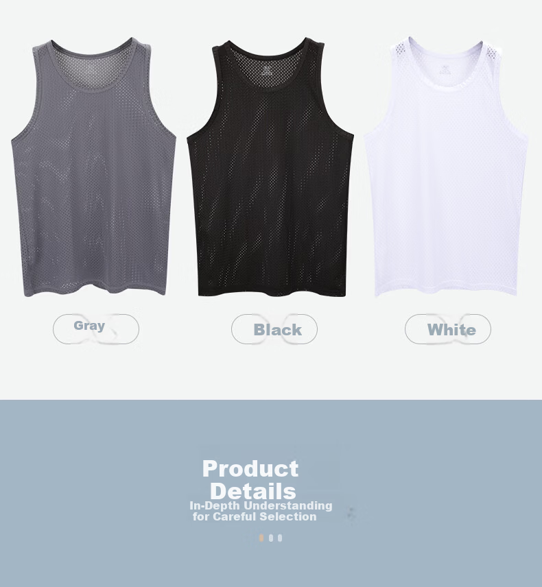 Langsha Men's Ice Silk Thin Summer Mesh Sleeveless Base Layer Sports Fitness Tank Top 8