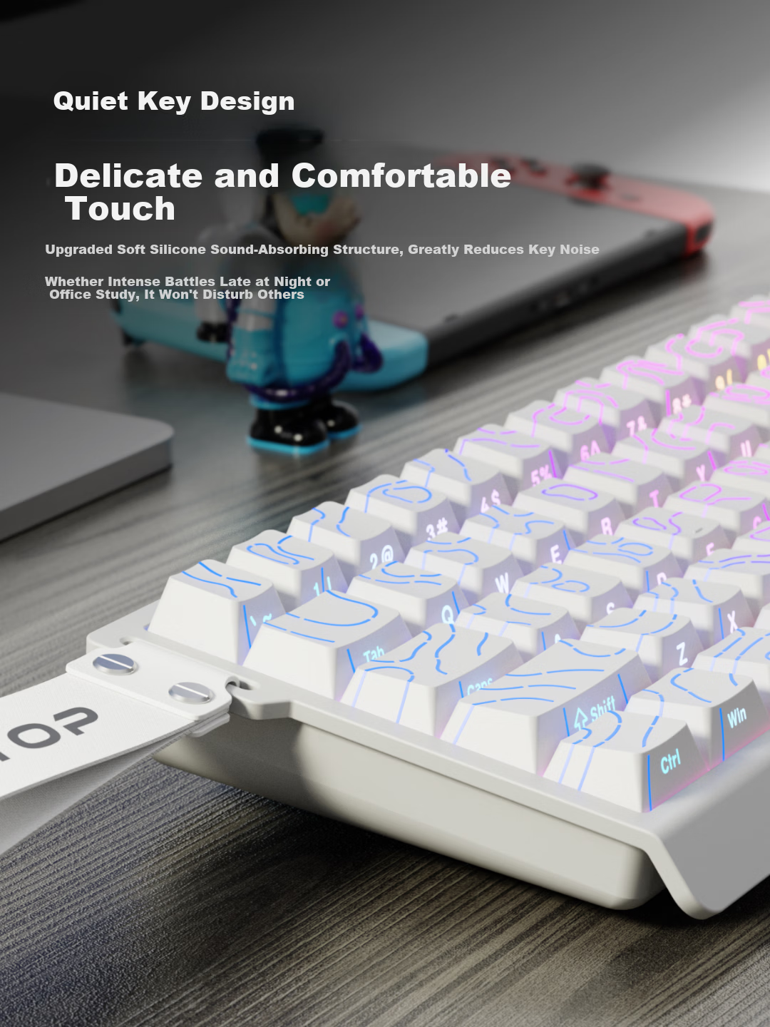 EWEADN F68 Wireless Keyboard Bluetooth Tri-mode Silent Mechanical Feel Gaming 68-Key Portable Computer Laptop Membrane Keyboard for Tablet iPad 5