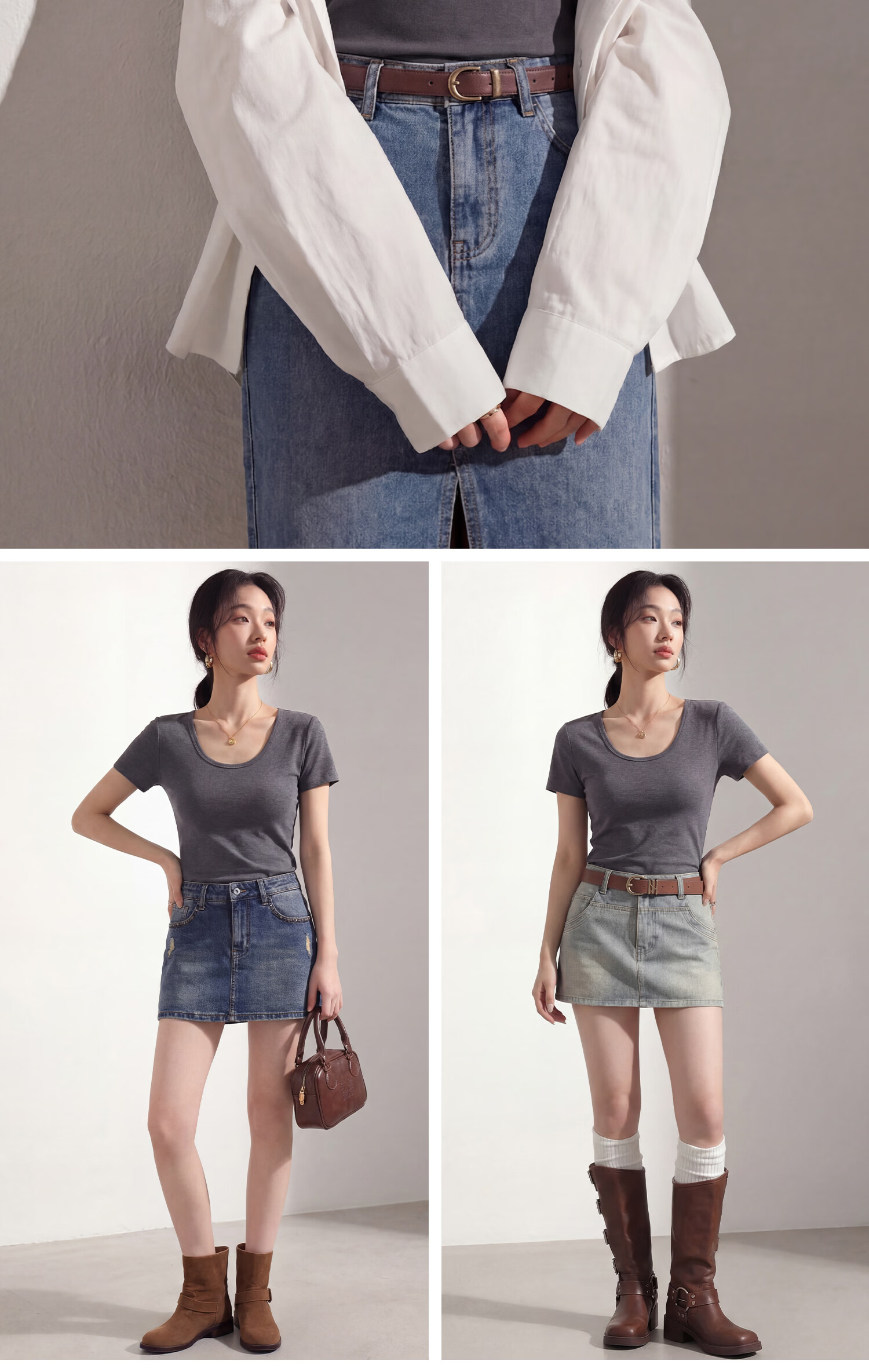 Miiow Women's Short Sleeve T-Shirt 2026 New Summer Thin Cool Fit U-Neck Black and White Slim Fit Top 23