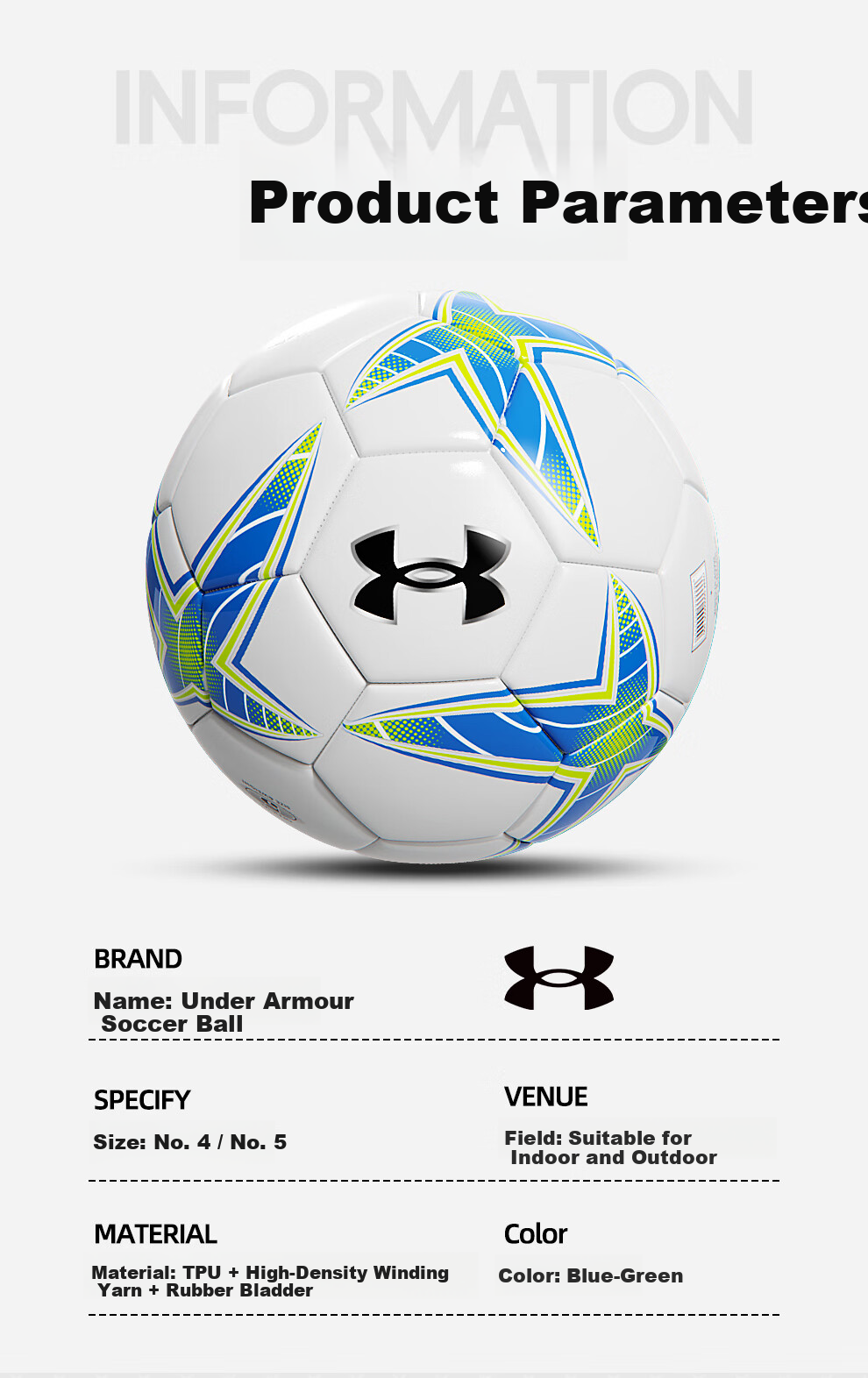 Under Armour Size 5 Adult Soccer Ball for Middle School Youth Standard Professional Match Training Exam Student Gift 10