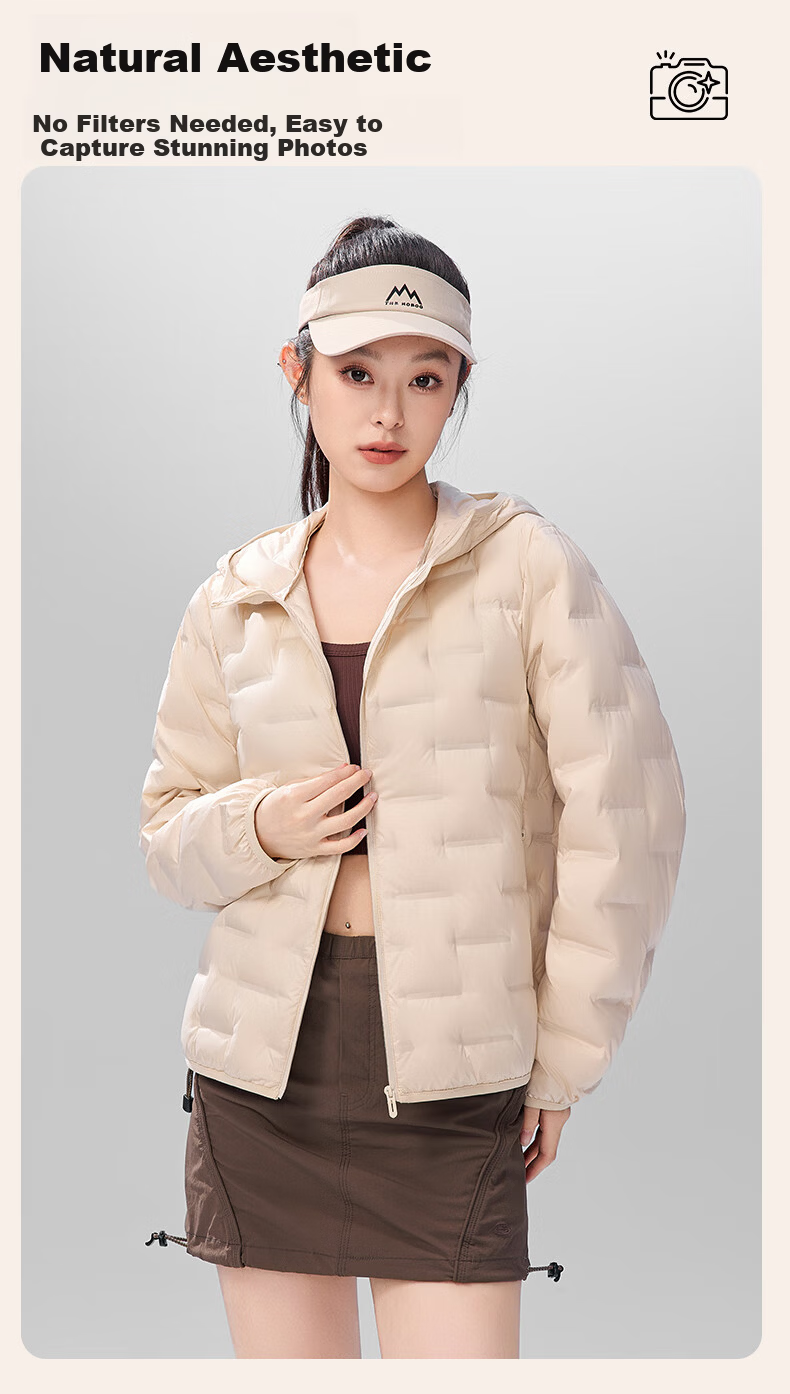 SNOWFLYING Women's Short Down Jacket 2025 Winter Korean Slim Fit Lightweight 90% Down Coat Cream Light Beige XL 5