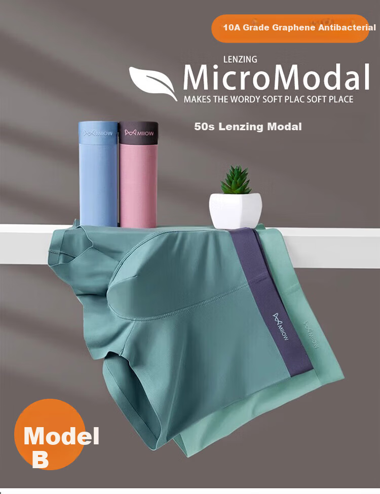 Miiow Men’s Modal Boxer Briefs 10A Mulberry Silk Antibacterial Loose Large Size Four-Point Underwear 2