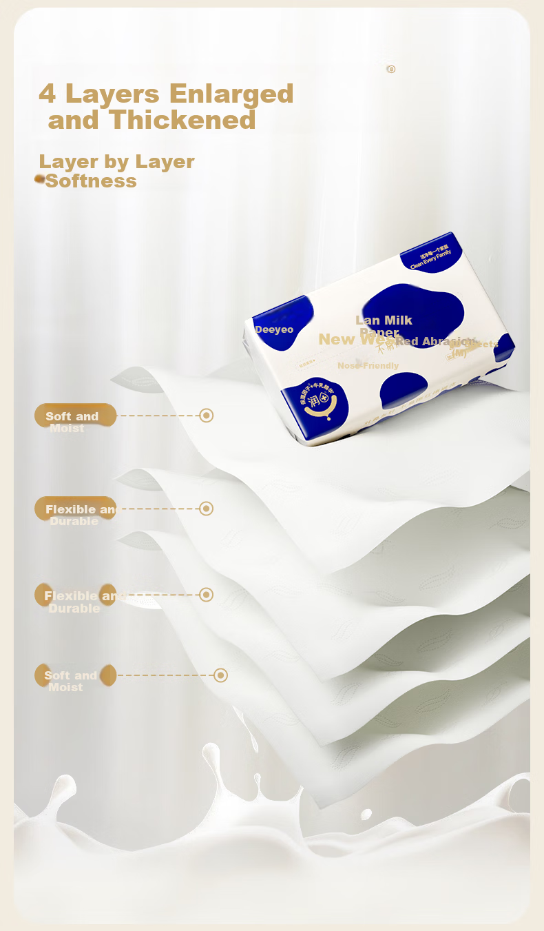 Deyou Ultra-Soft 4-Ply Milk Paper, 80 Sheets * 4 Packs, Suitable for Babies, Cloud-Soft Tissue, Cream Paper, Soft Tissues, M Size 9