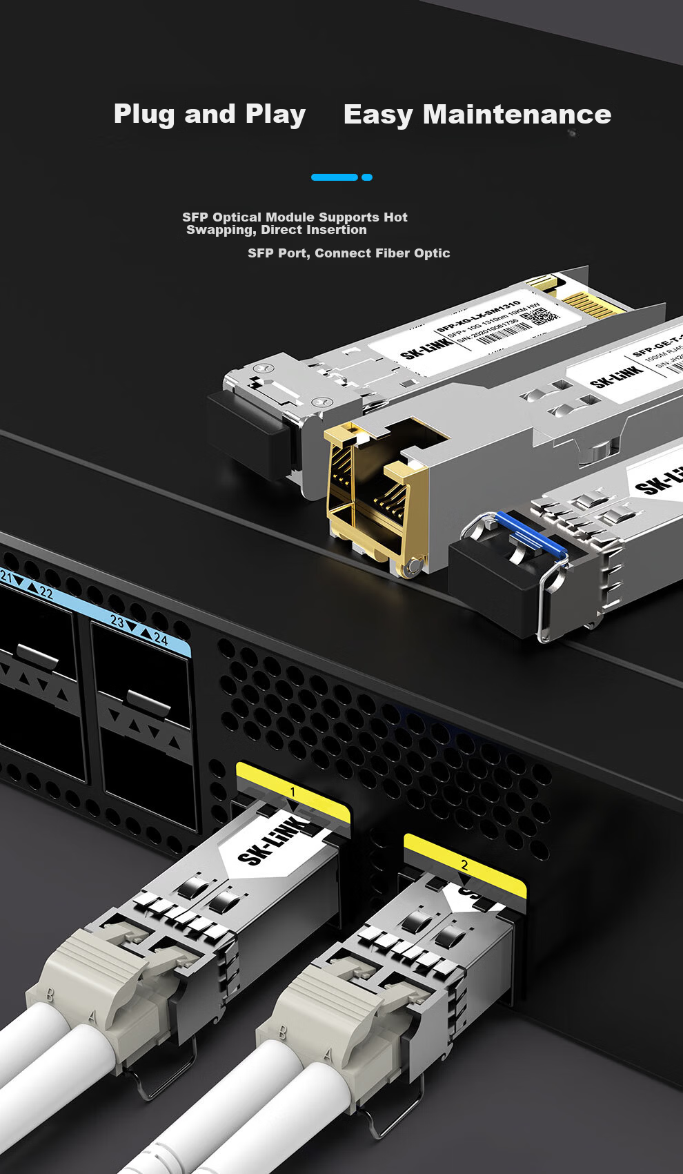 SK-LINK SFP-GE-SX-MM850 Gigabit Multimode Fiber Module 1.25G Dual Fiber LC Connector 850nm Optical Fiber Module-A-D Compatible with Huawei 4