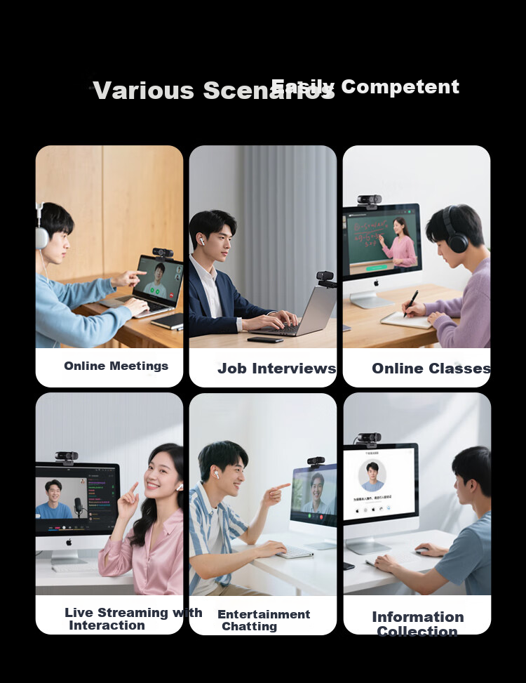 Haoli 4K HD USB External Computer Webcam 12MP Built-in Microphone Desktop Laptop Video Call Office Online Class Live Streaming Conference Universal 3