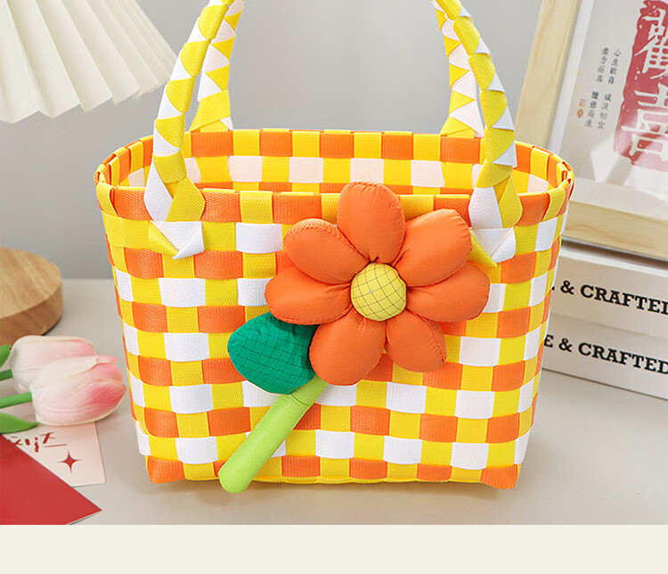 TaTanice Handbag Woven Bag, Mid-Autumn Festival Gift Birthday Storage Bag, Colorful Woven Basket Shopping Tote 14