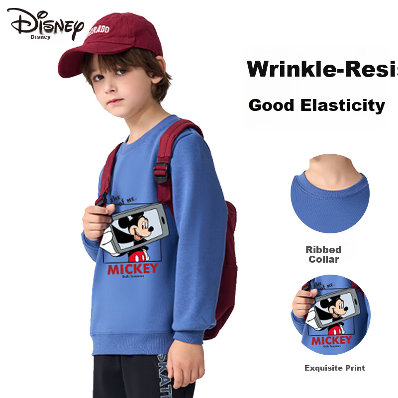 Disney Spring and Autumn Pullover Sweatshirt for Older Kids, Crew Neck Casual Top, Non-Fleece Boys' Printed College Style