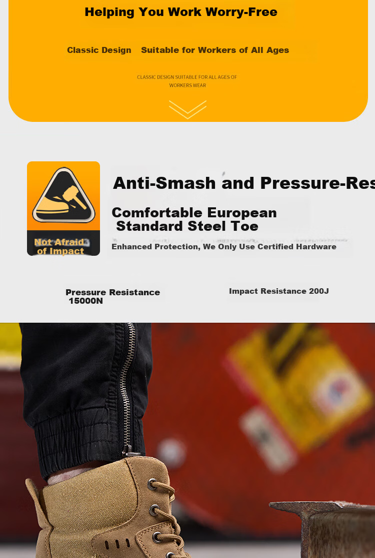 Dinggu Safety Shoes for Men, Steel Toe Anti-Smashing Puncture-Resistant High-Top Work Boots, Lightweight Autumn And Winter Fleece-Lined JD1286ZGM40 3