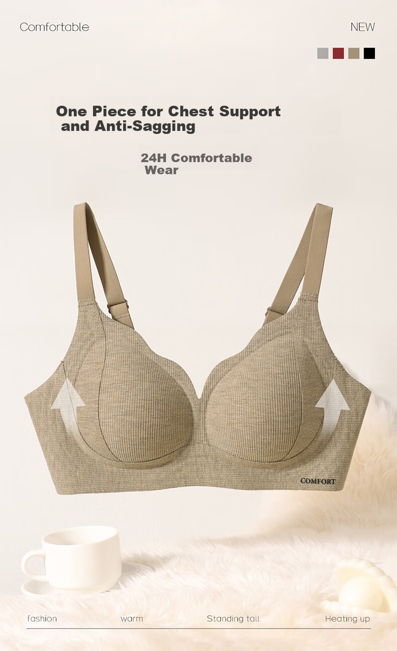 FitonTon, 2-Piece Women's Underwear Set, Lift And Anti-Sagging Bra, Push-Up for Side Support, Ribbed Backless Seamless Thin Summer Brassiere 2