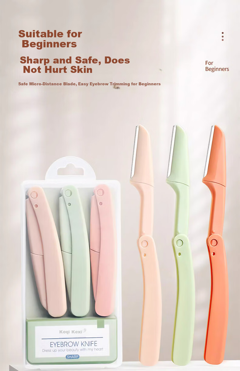 Keqi Foldable Eyebrow Razor Safety Anti-Scratch Eyebrow Shaver Hair Remover 3pcs for Beginners and Makeup Artists 1