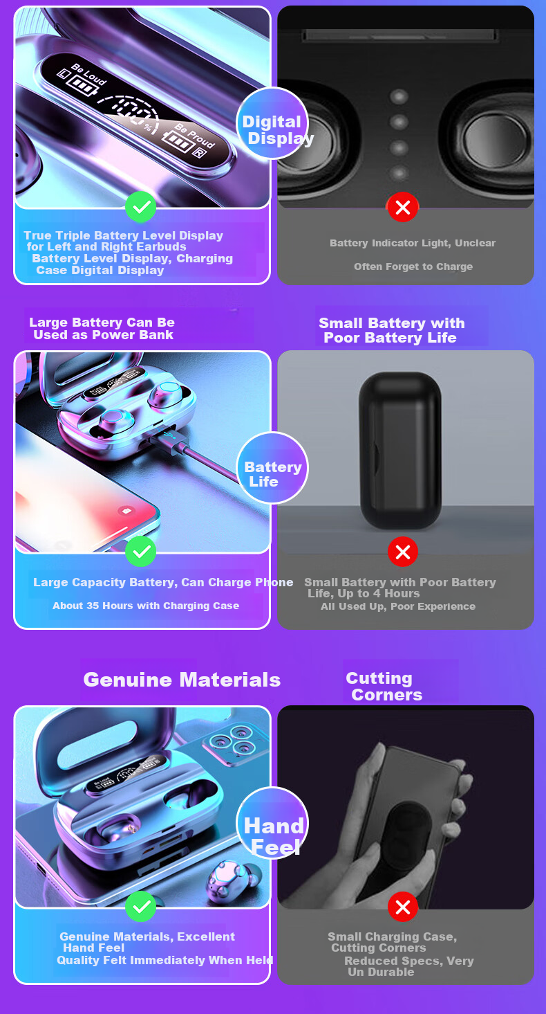 Bkayp Bluetooth Wireless In-Ear Earphones Long Battery Life Noise Cancelling High-Quality Sound Compatible with Apple iPhone 17 Huawei Oppo Honor Vivo Music Sports Gaming Emergency Charging 1