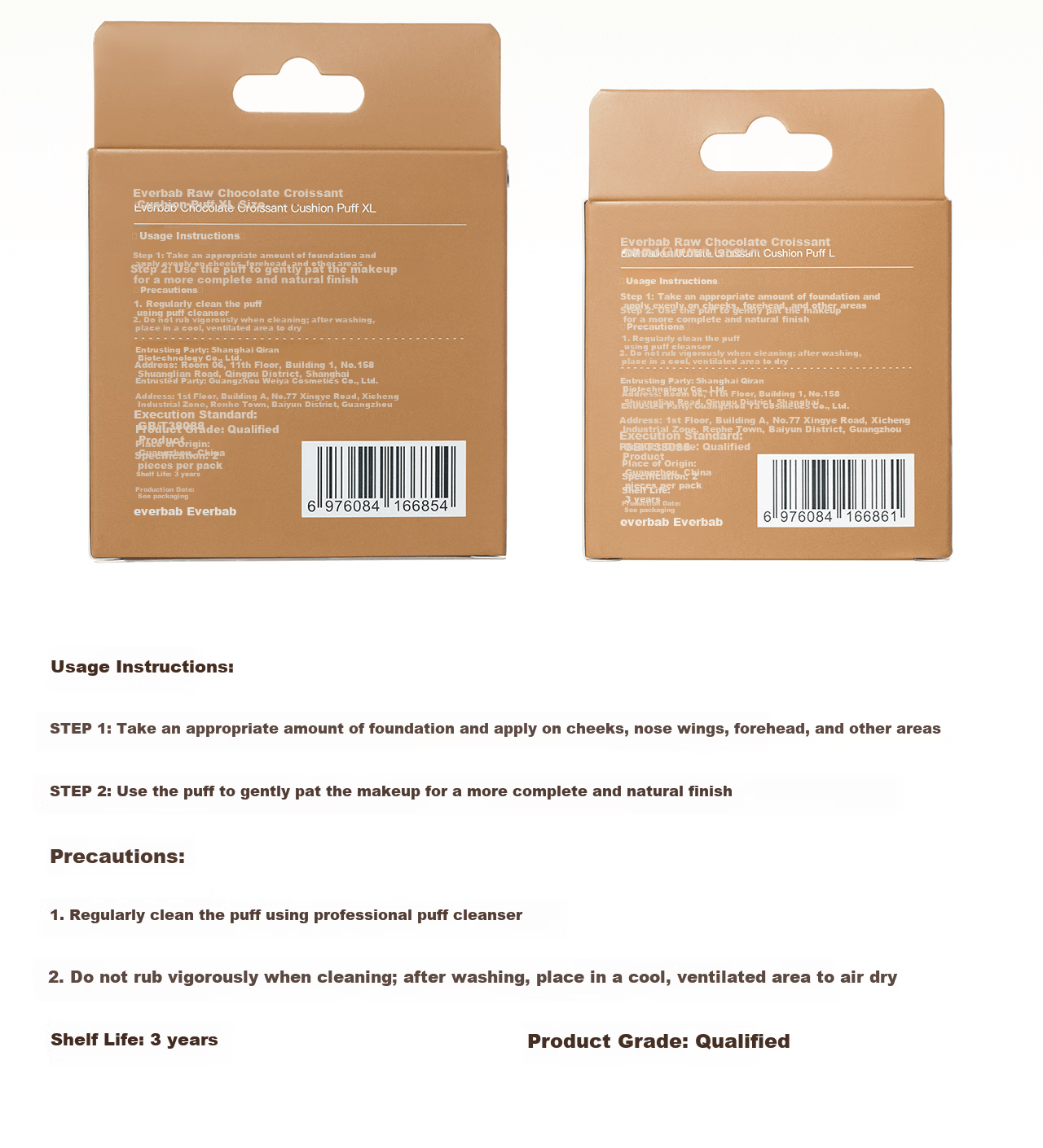 Everbab Aibella Raw Chocolate Croissant Cushion Puff XL Size 4 Pieces Makeup Sponge Dual Use Wet and Dry 14