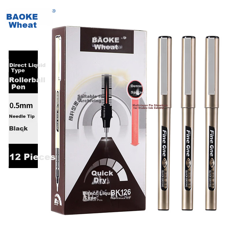 BAOKE BK126 0.5mm Liquid Ink Rollerball Pen Student Exam Writing Office Signature Gel Pen Black 12pcs/Box