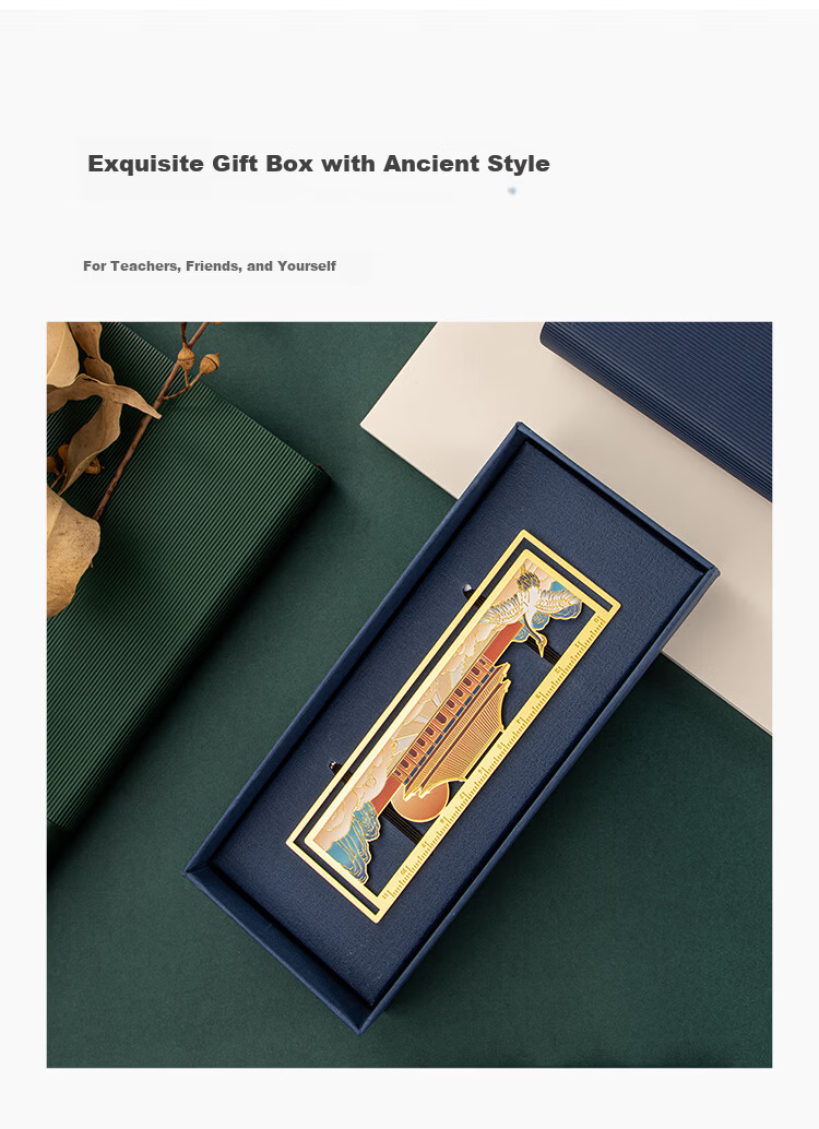 TIANSE Brass Straight Ruler Bookmark Gift Box, Classical Chinese Style Hangzhou Tour Souvenir, Memento Gift for Teachers' Annual Meeting, Cultural Creative Birthday Present TS-5890 West Lake 2