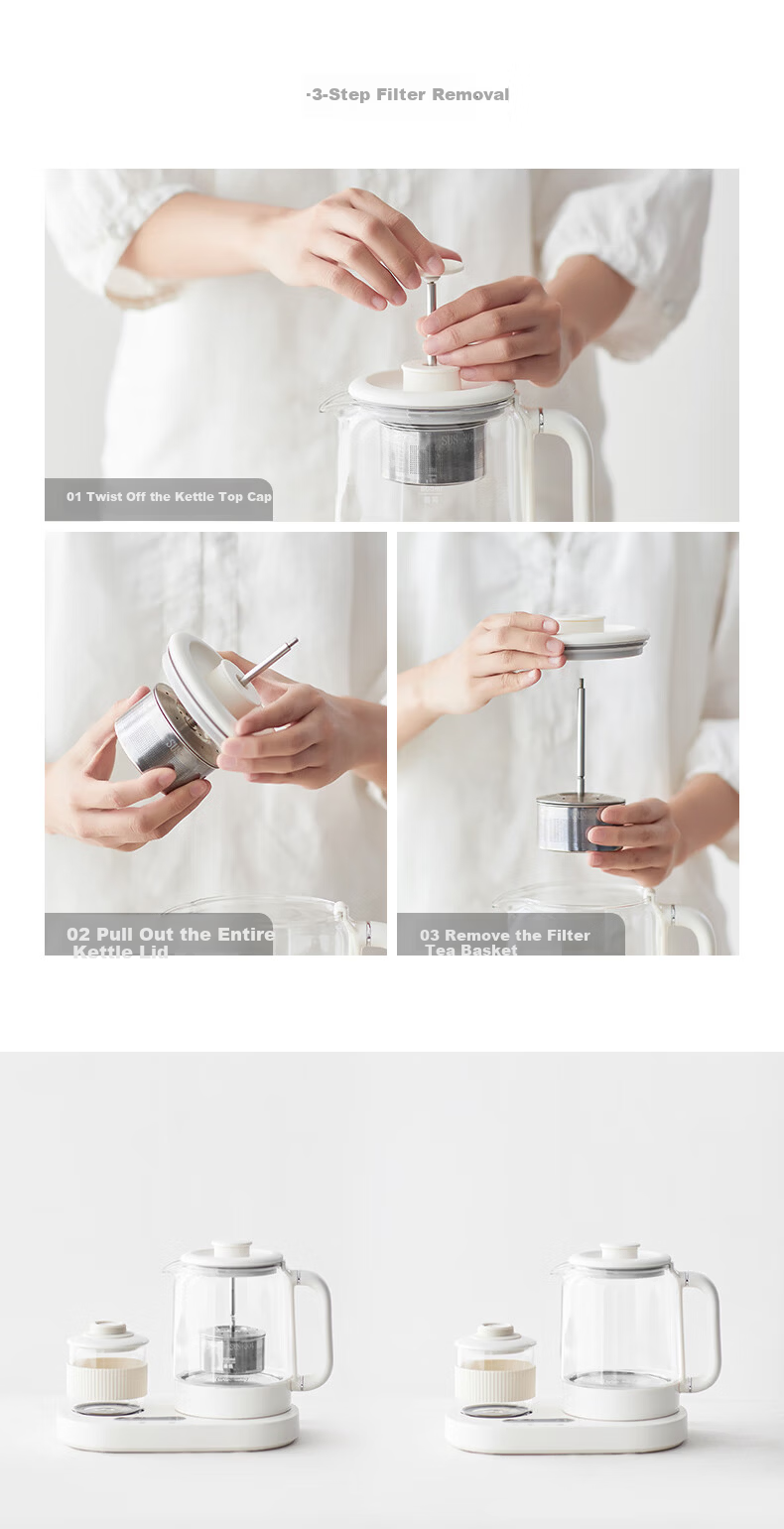 Olayks Instant Mini Health Pot Set Flower Tea Kettle 0.8L Office Heating Thermostat Coaster 2-in-1 Small Electric Kettle Tea Maker for One 23