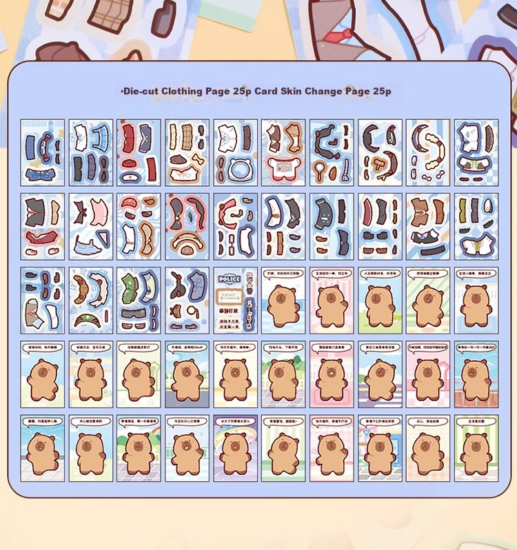 Class 3-2 Capybara Dress-Up Doudou Book Dress-Up Wardrobe Sticker Album DIY Children's Craft Sticker Book Cute Cartoon Princess Toy Book Role Play (Blue) 18