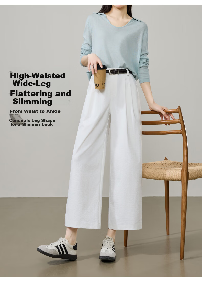 ESE-Y Wrinkle-Resistant Titanium Cotton Nine-Point Straight Wide-Leg Pants for Women 2026 Spring New Draped Casual Pants Navy Blue 27 11
