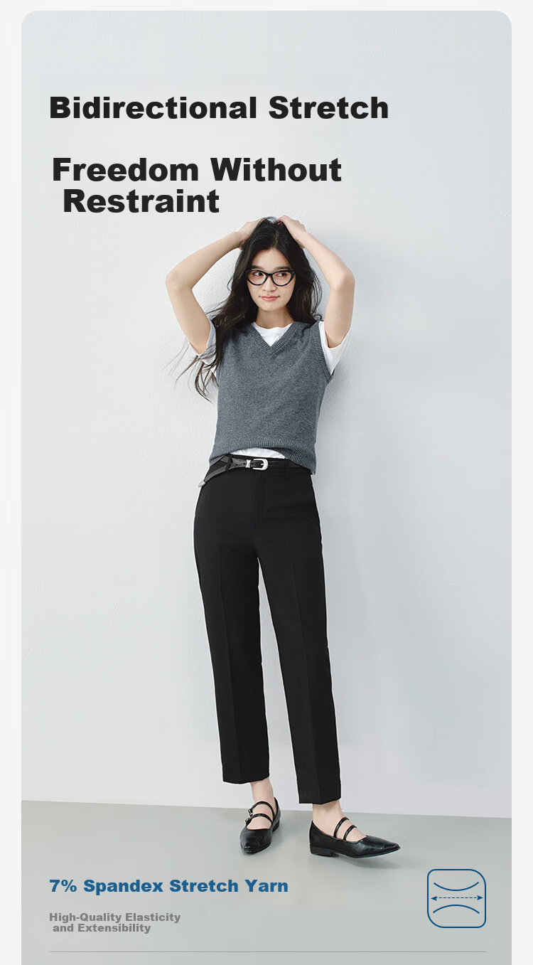 JD Jingzao Women's Dress Pants 2026 Spring New Slim Fit Casual Loose Straight Leg Four-Way Stretch Black XL 4