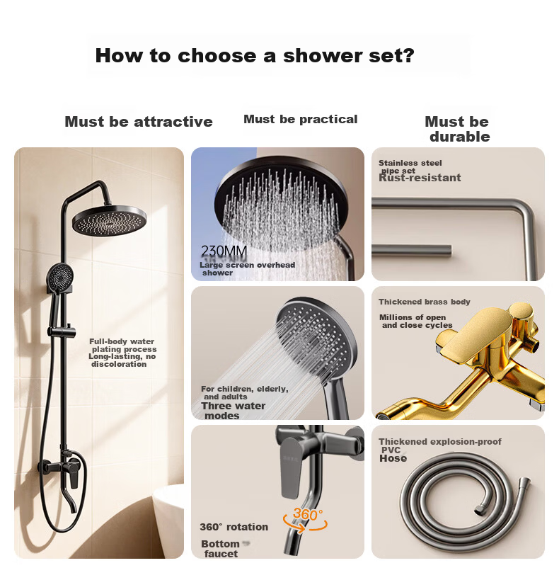 Jingmi Premium Shower Set Brass Gunmetal Shower Head Full Home Pressurized Bathroom Shower System 2