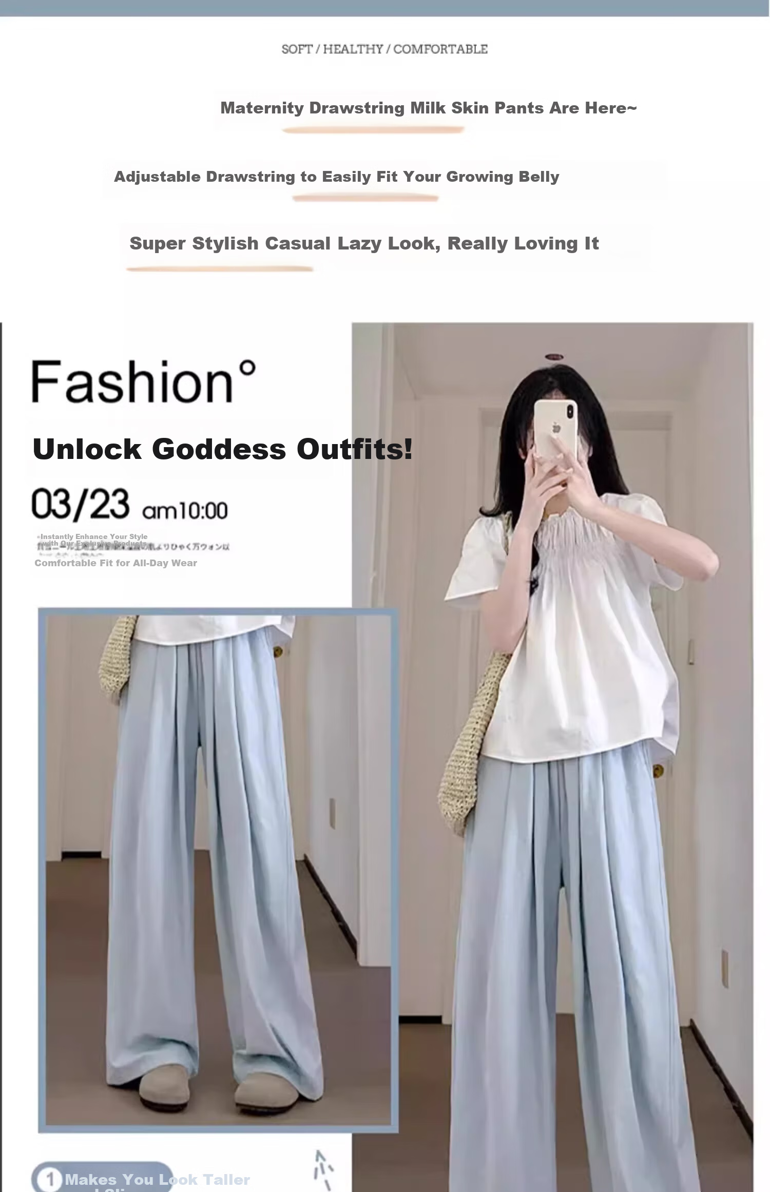 JOYNCLEON Maternity Pants Summer Thin Yamamoto Style Non-Restrictive Belly Wide-Leg Maternity Wear Off-White XL Jyk183515 3