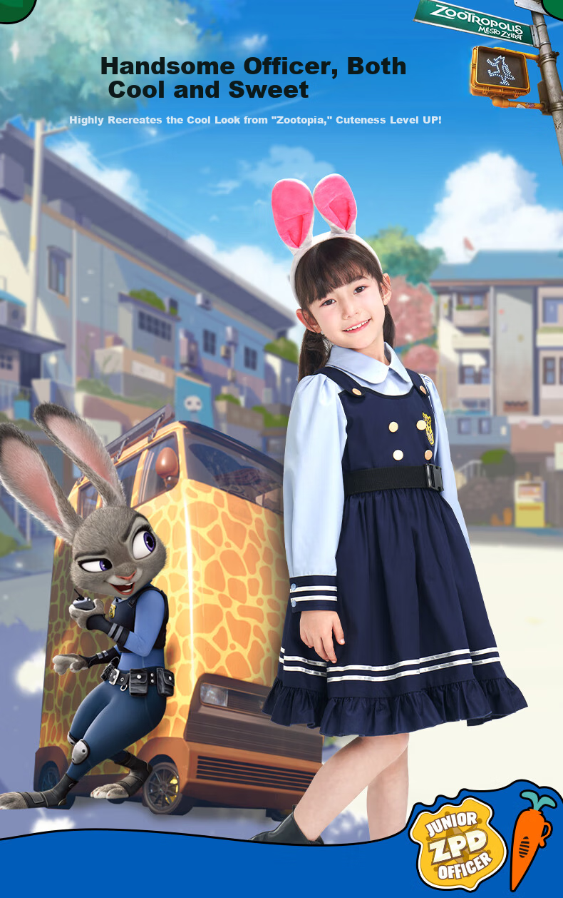 Disney Zootopia Sam Style 2026 Summer Kids Girls Bunny Short Sleeve Dress 130 CM 8