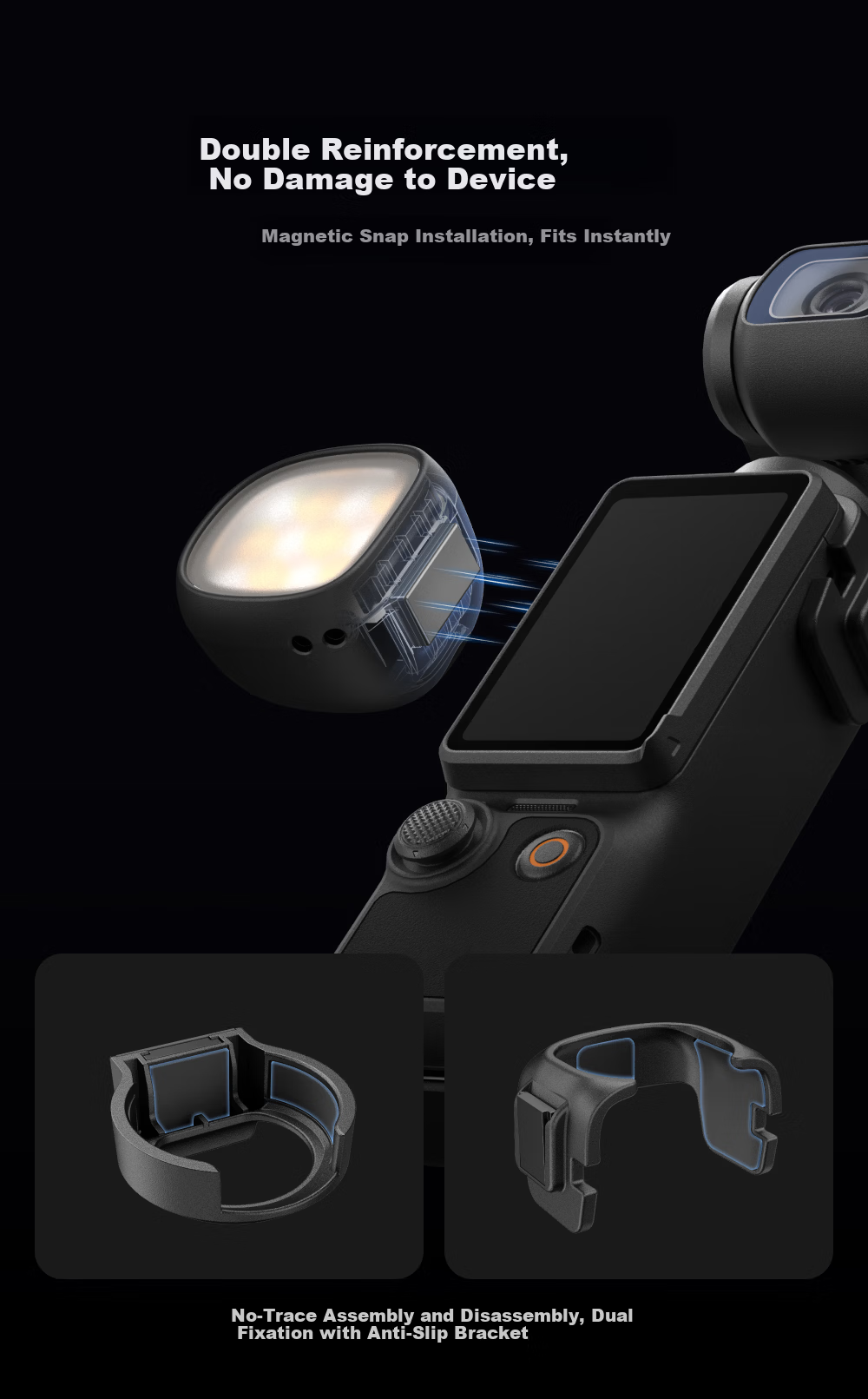 TELESIN Compatible Mini Fill Light for DJI Pocket 4P/4/3, Magnetic Portable Quick-Release Fill Light for Vlog Shooting, Action Camera Accessory Mini Fill Light 6