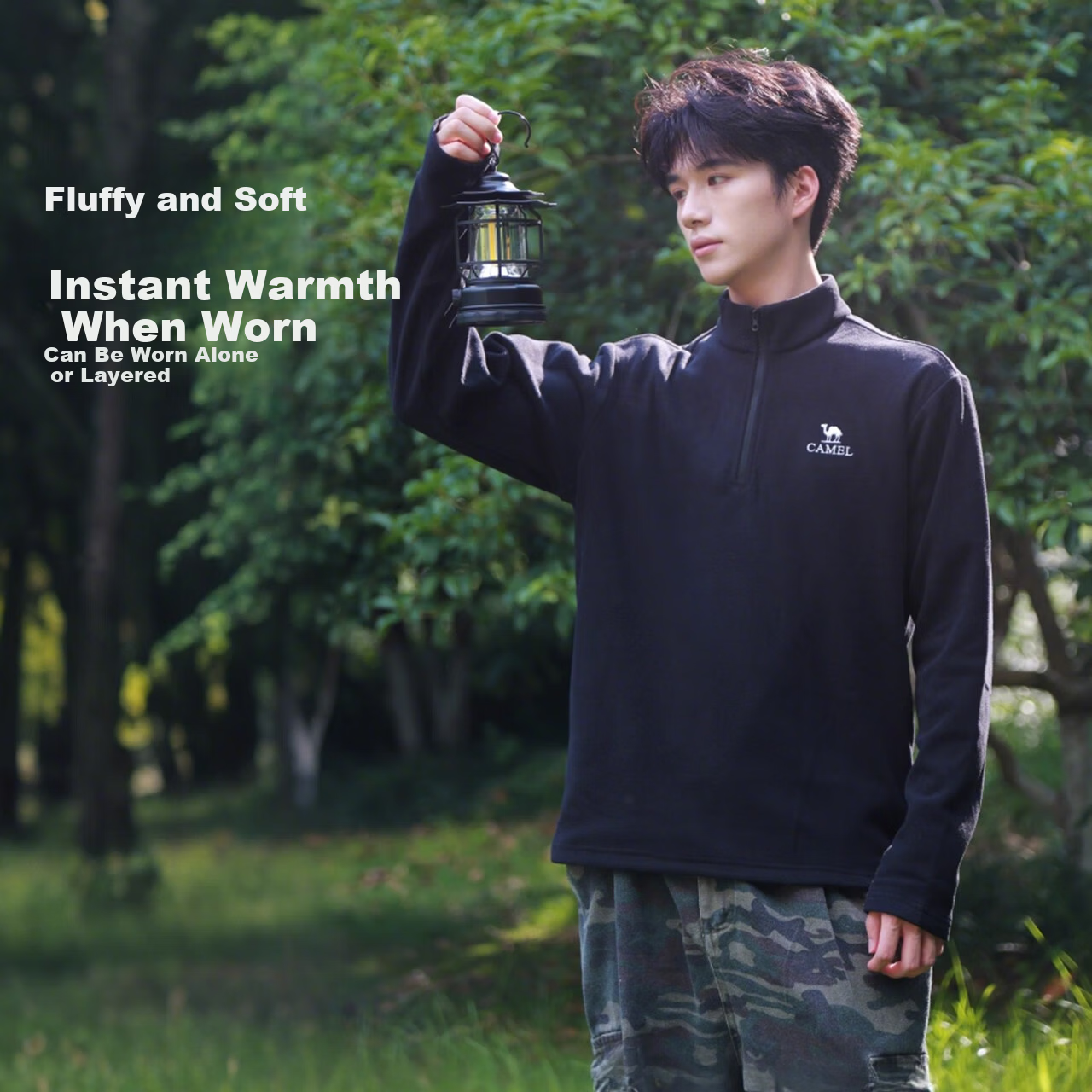 CAMEL Women's Outdoor Fleece Jacket High Collar Windproof Heated Warm Anti-Static Softshell Liner Men's Polar Fleece Coat K172