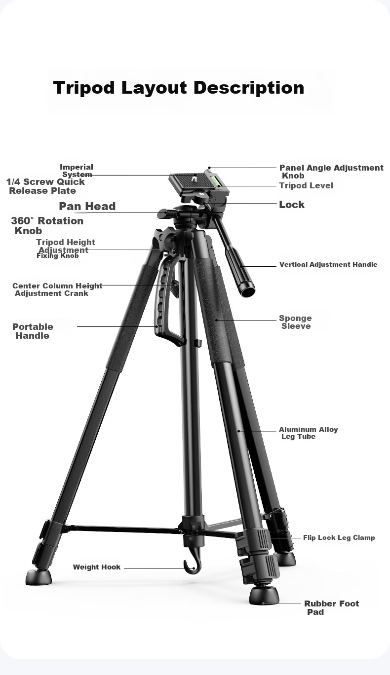 Yangfeisi [Hot Sale 100K+ | 1.5m Aluminum Alloy] Tripod Camera Stand Portable DSLR Phone Live Streaming Tripod Photography Head Outdoor Shooting Compatible with Nikon Canon 20