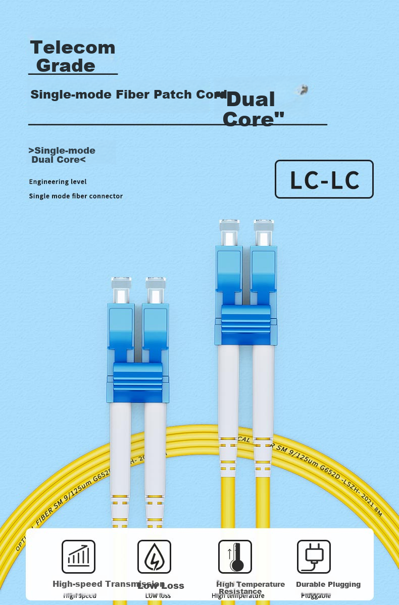 SHOCHAN SQ-GQ526T, Telecom-Grade Fiber Optic Patch Cable, LC-LC, 3 Meters, Single-Mode Duplex/dual-Core, Fiber Optic Cable for Data Center Use, Customizable Length Available 1