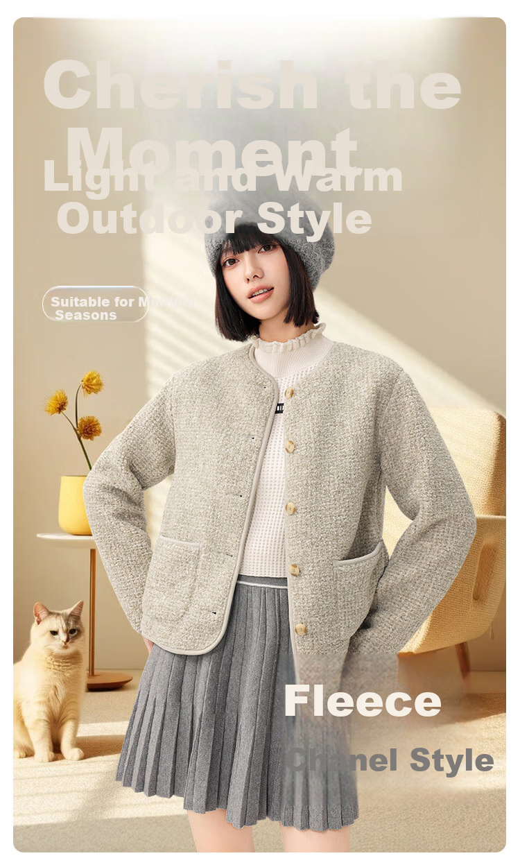 Snow Flying Women's Short Spring Jacket New Small Fragrance Fleece Top Black L (120-140 Jin) 1
