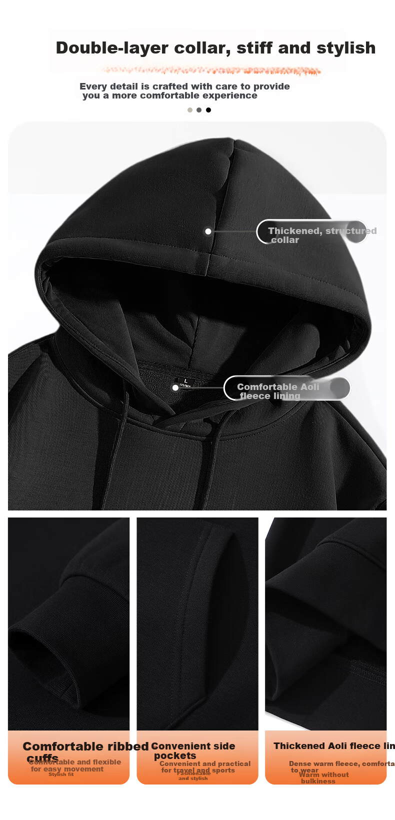 JEANSWEST LIFE Men's Autumn Winter Fleece-Lined Hooded Sweatshirt Loose Thick Warm Hoodie Men's Jacket 8