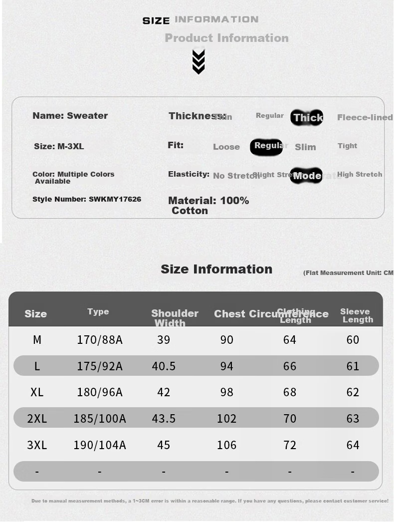JEANSWEST Men's Sweater Autumn Winter Fashion Casual Comfortable Crew Neck Pure Cotton Youth Thickened Warm Knitwear 3