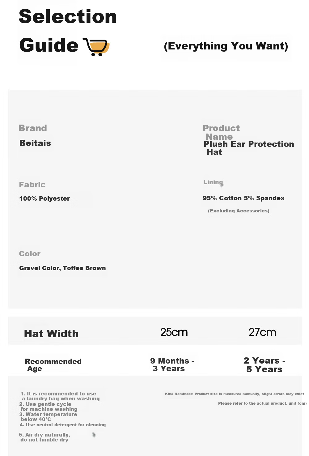 Beitais Baby Hat Autumn Winter Thickened Fleece Windproof Warm Plush Ear Protection Hat for Boys and Girls 18
