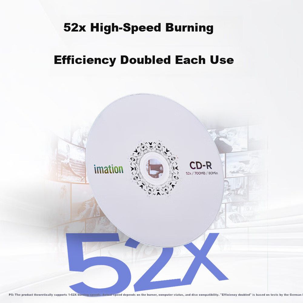 IMATION Laide CD-R Blank Discs 50-Pack 700MB 52x High-Speed Car Playback Computer Readable Recordable Storage Photo Office Files Data Video Music