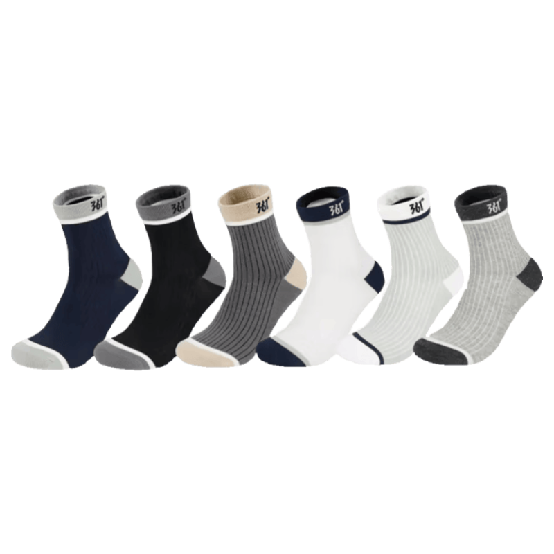 361° Business Cotton Socks Spring Summer New Men's Antibacterial Deodorant Mid-Calf Socks Combo/6 Pairs One Size