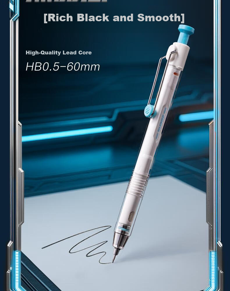 Deli 0.5mm/HB Hexagonal Warrior Anti-Break Mechanical Pencil (1 Pencil with 15 Black Crystal Leads) Student Stationery Exam Drawing Signature SS009-D05 Blue 8