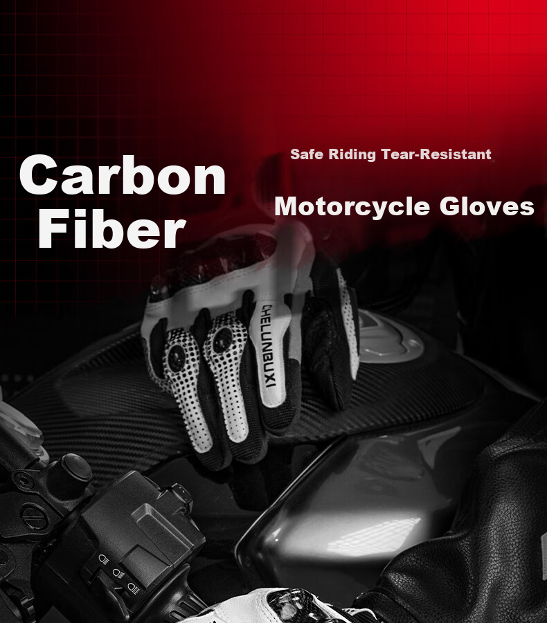 Endless Wheels Riding Motorcycle Gloves Summer Carbon Fiber Biker Gear Unisex All-Season Full Finger Touchscreen White XL 1