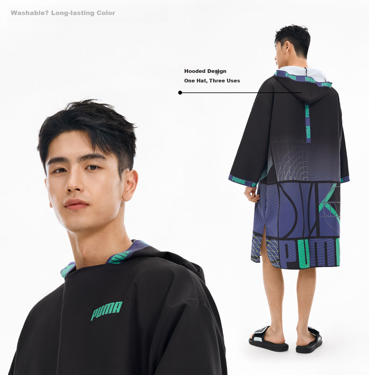PUMA Adult Towel Robe 10A Antibacterial Sun Protection Quick-Dry Absorbent Large Hooded Portable Beach Swimming Warm 15
