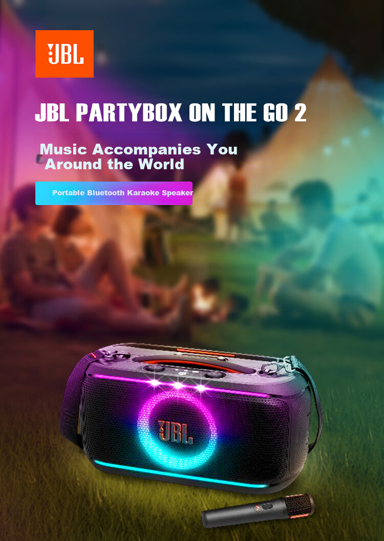 JBL PARTYBOX ON THE GO 2nd Gen Wireless Bluetooth Speaker Long Battery Life Bass Outdoor Portable Mobile Karaoke Party Smart Speaker 2