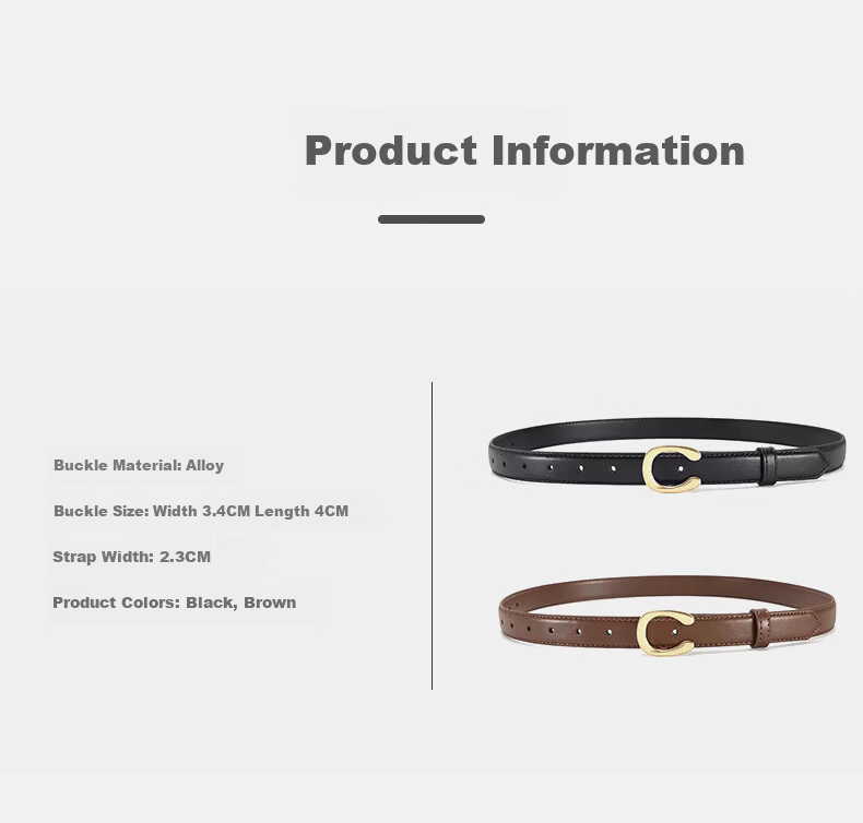 TUCANO Women's Leather Belt Denim Waist Belt Smooth Buckle Plate Buckle Pin Belt Birthday Gift for Girlfriend 1