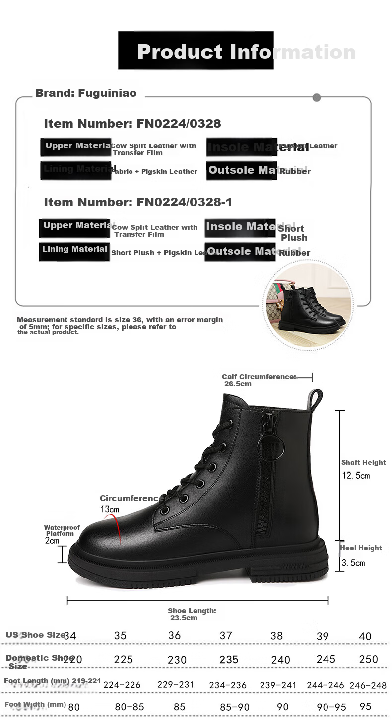 FUGUINIAO Women's Fleece-Lined Warm Martin Boots Autumn Winter Round Toe Chunky Heel Black Ankle Boots Single Lining Size 40 4