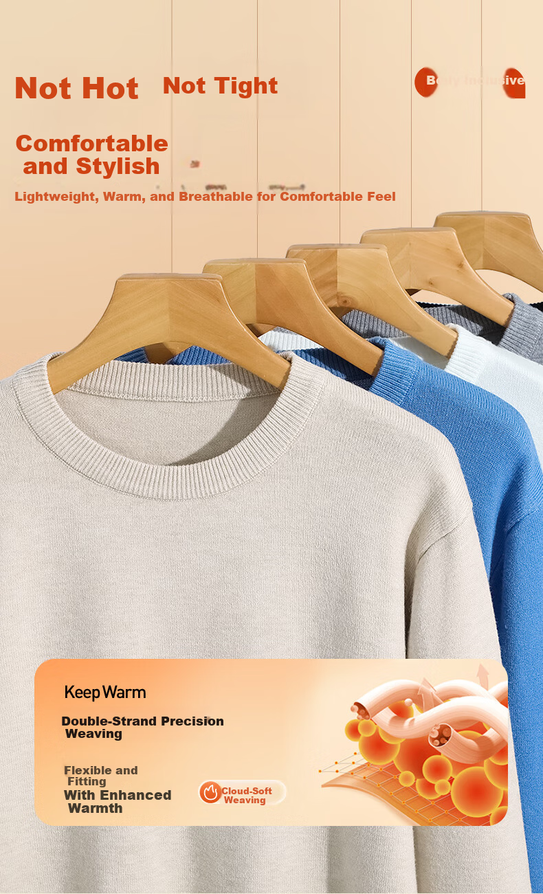 Hodo Comfortable Resilient Crew Neck Sweater Men's Winter Heavyweight Warm Knitwear Youth Base Layer 5