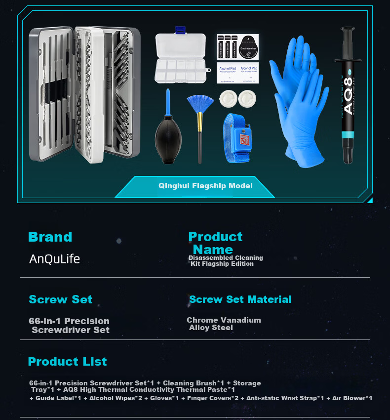 ANQULIFE Thermal Paste and Dust Cleaning Kit for PC Assembly, Laptop and Desktop Disassembly, Case Dust Cleaning Tools, Mobile Phone Cleaning and Repair, 115-in-1 Screwdriver Set AQ-C004 12