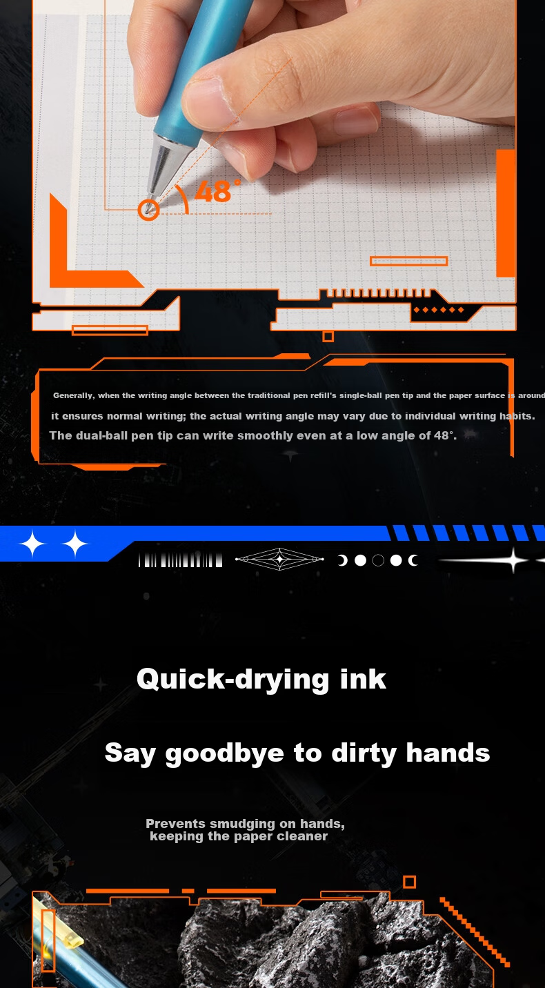 Deli Cyberpunk Click Gel Pen 0.5mm Dual Ballpoint ST Tip Quick-Dry Low Center of Gravity Design Black 3pcs/Box SA415 5