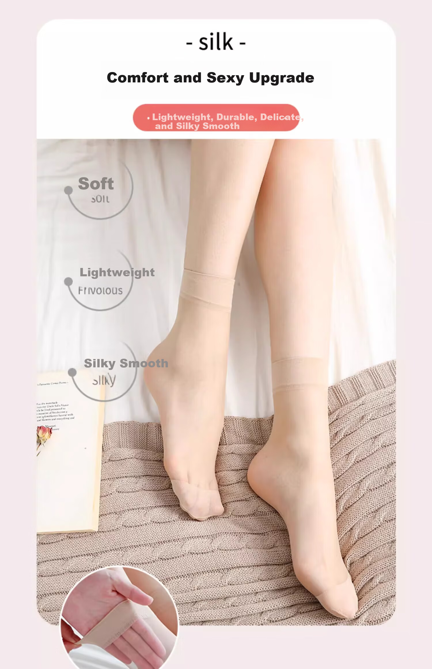 Me feeling Women's Summer Ultra-Thin Anti-Snag Durable Velvet Black and Nude Crystal Short Socks 4