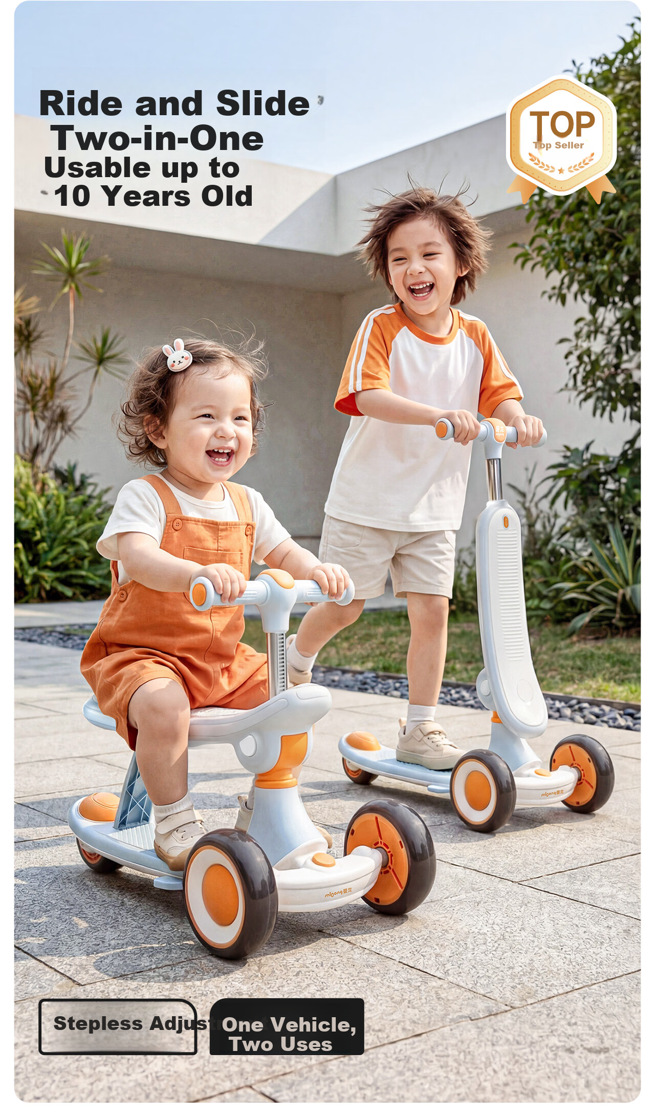 Manlong Kids Scooter 1-3-6-12 Years Old Baby Ride-On Balance Bike Blue 3