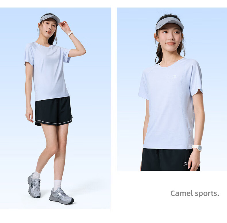 CAMEL Quick-Dry Sports T-Shirt Women Short Sleeve Breathable Casual Running Top C26BAYL6030 Dreamy Pink XL 26