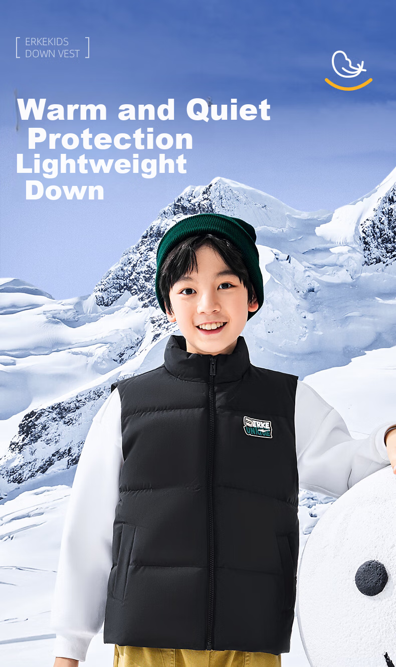ERKE Kids Unisex Children's Winter Warm Sleeveless Waterproof Breathable Vest Jacket Black 170 4